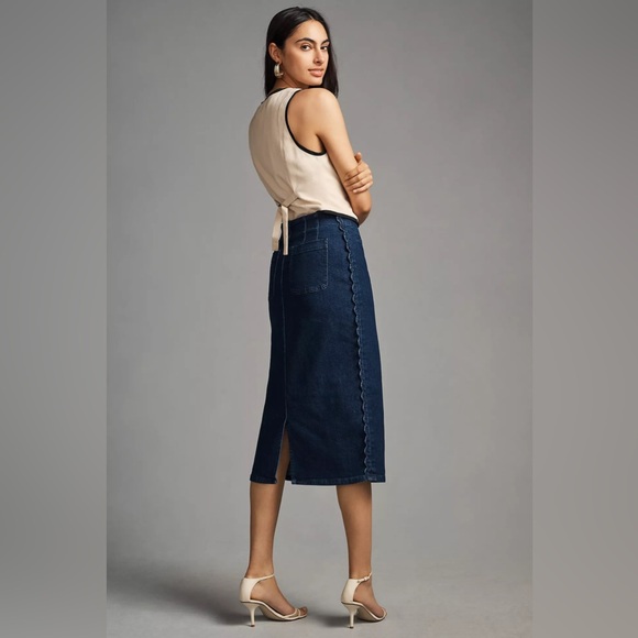 Maeve Slim Scalloped Denim Skirt - Picture 2 of 3